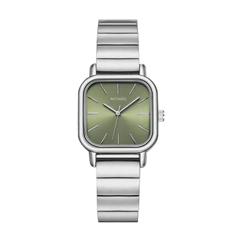 MSTIANQ Women’s Watch — silver square case with sage green dial on stainless steel bracelet
