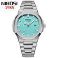 NIBOSI 1985 Teal Dial stainless steel watch with horizontal stripe dial