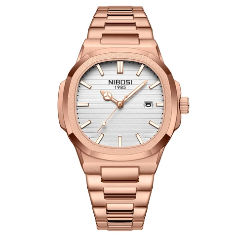 NIBOSI 1985 Rose Gold White Dial stainless steel watch
