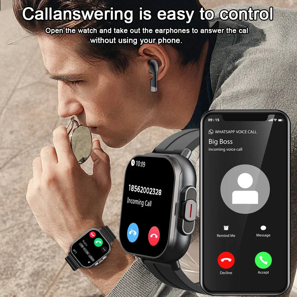 2-in-1 Smart Watch with Earphones Bluetooth GPS (Black)